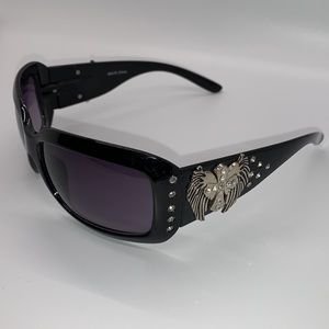New Western style Black Sunglasses with Sides Rhinestone with Angel